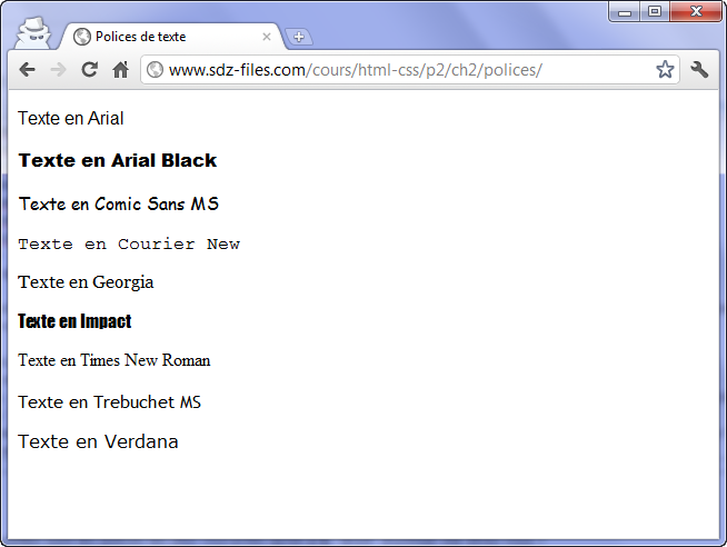 Différentes polices