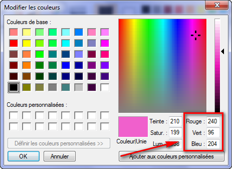 Sélection d'une couleur dans Paint