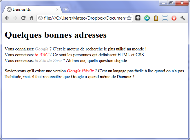 Liens visités en gris