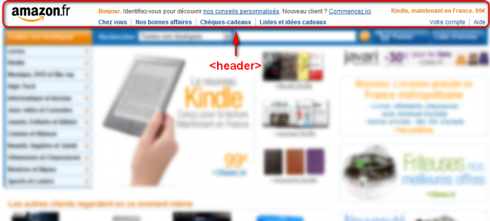 En-tête du site Amazon