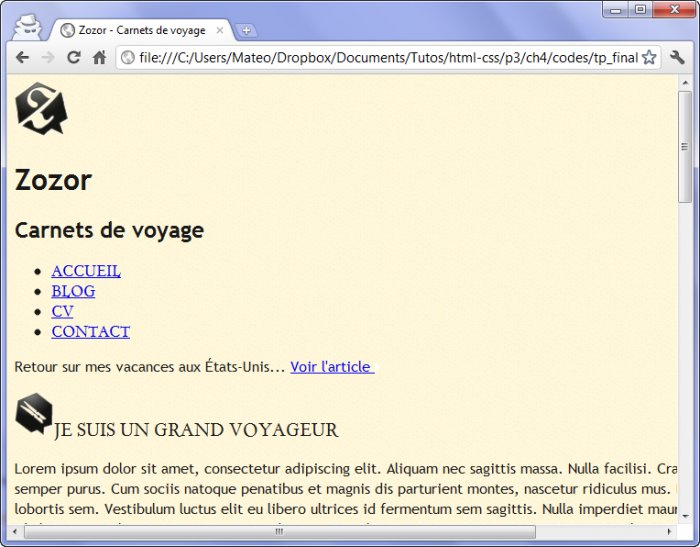 Le fond et les limites de la page commencent à apparaître