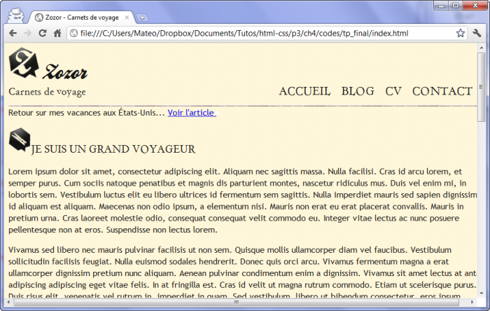 L'en-tête est mis en page